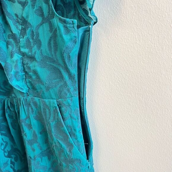 Moulinette Soeurs by Anthropologie Womens 0 Green Blue Flutter Sleeve Midi Dress - Picture 8 of 13